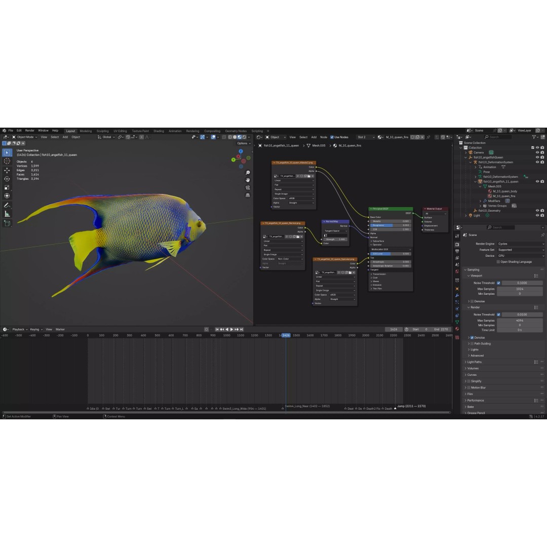 Angelfish 3D Model – Animated Low Poly Game Asset, FBX, Blender - View 4