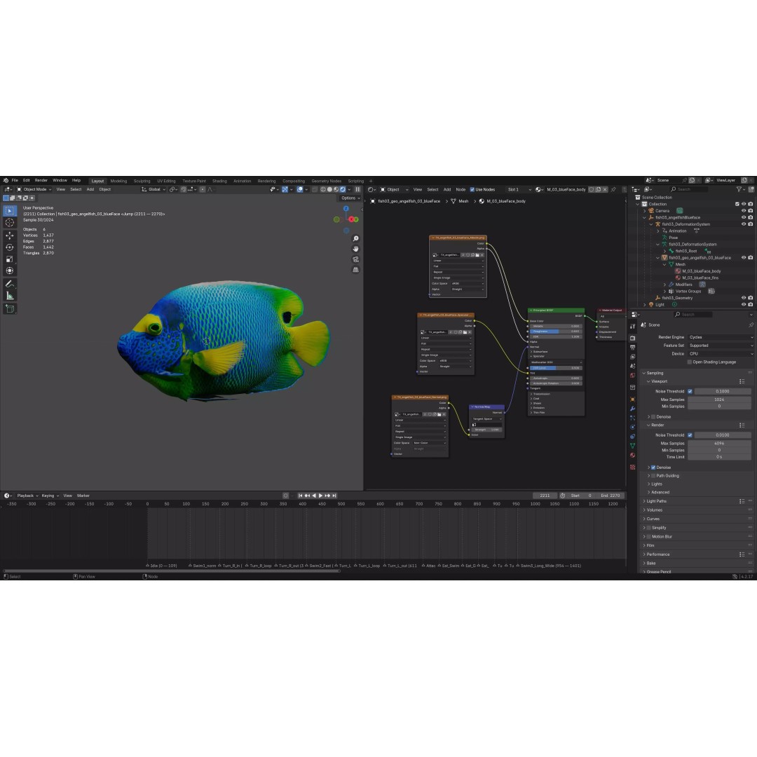 Angelfish 3D Model – Animated Low Poly Game Asset, FBX, Blender - View 5