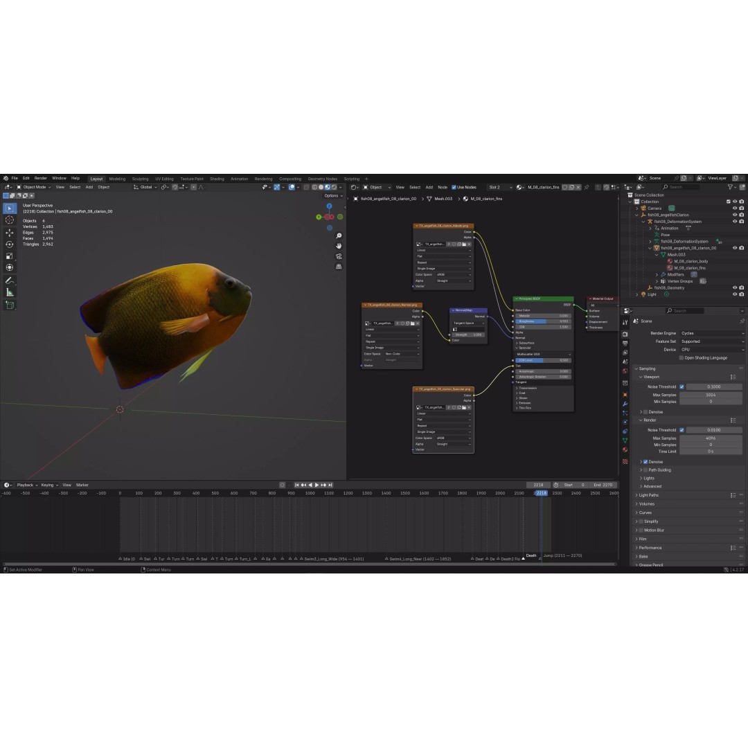 Angelfish 3D Model – Animated Low Poly Game Asset, FBX, Blender - View 6