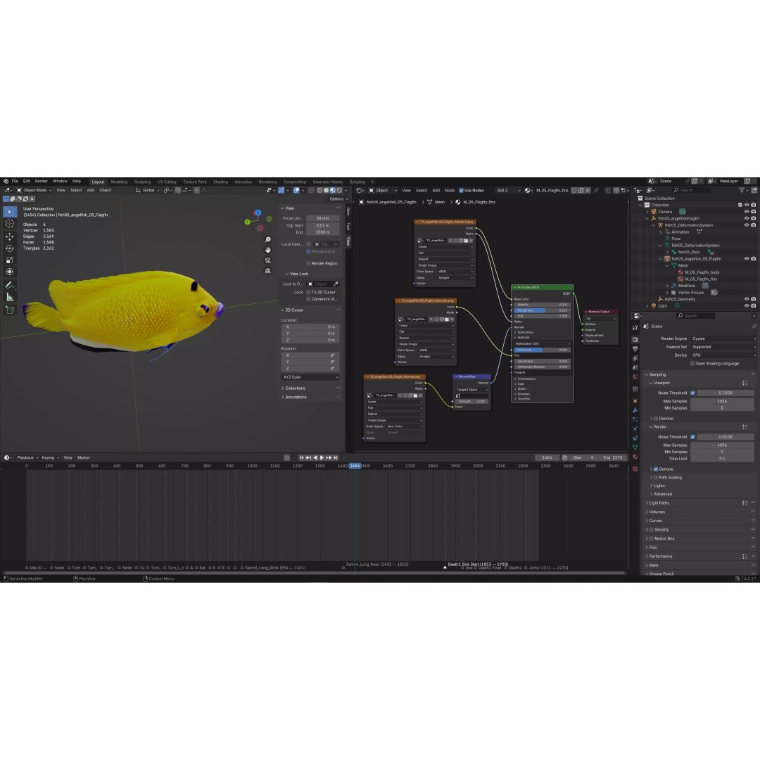 Angelfish 3D Model – Animated Low Poly Game Asset, FBX, Blender - View 7