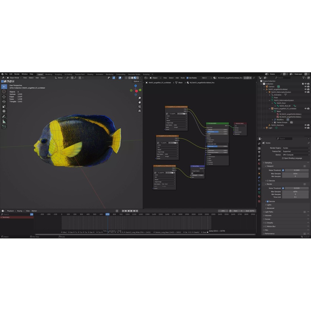 Angelfish 3D Model – Animated Low Poly Game Asset, FBX, Blender - View 8
