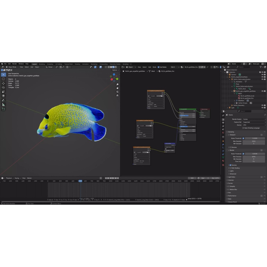 Angelfish 3D Model – Animated Low Poly Game Asset, FBX, Blender - View 9