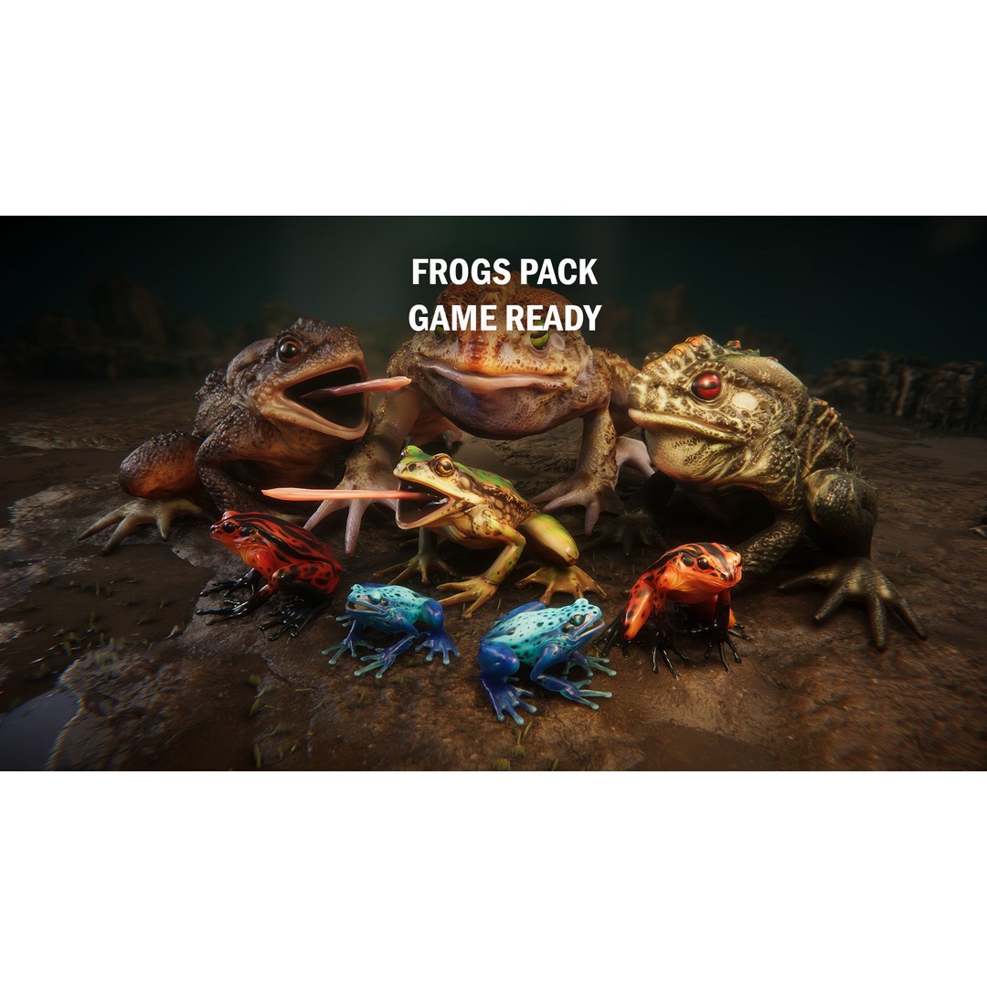 Animated Frog 3D Model – Low Poly Game Asset, FBX, PBR Textures