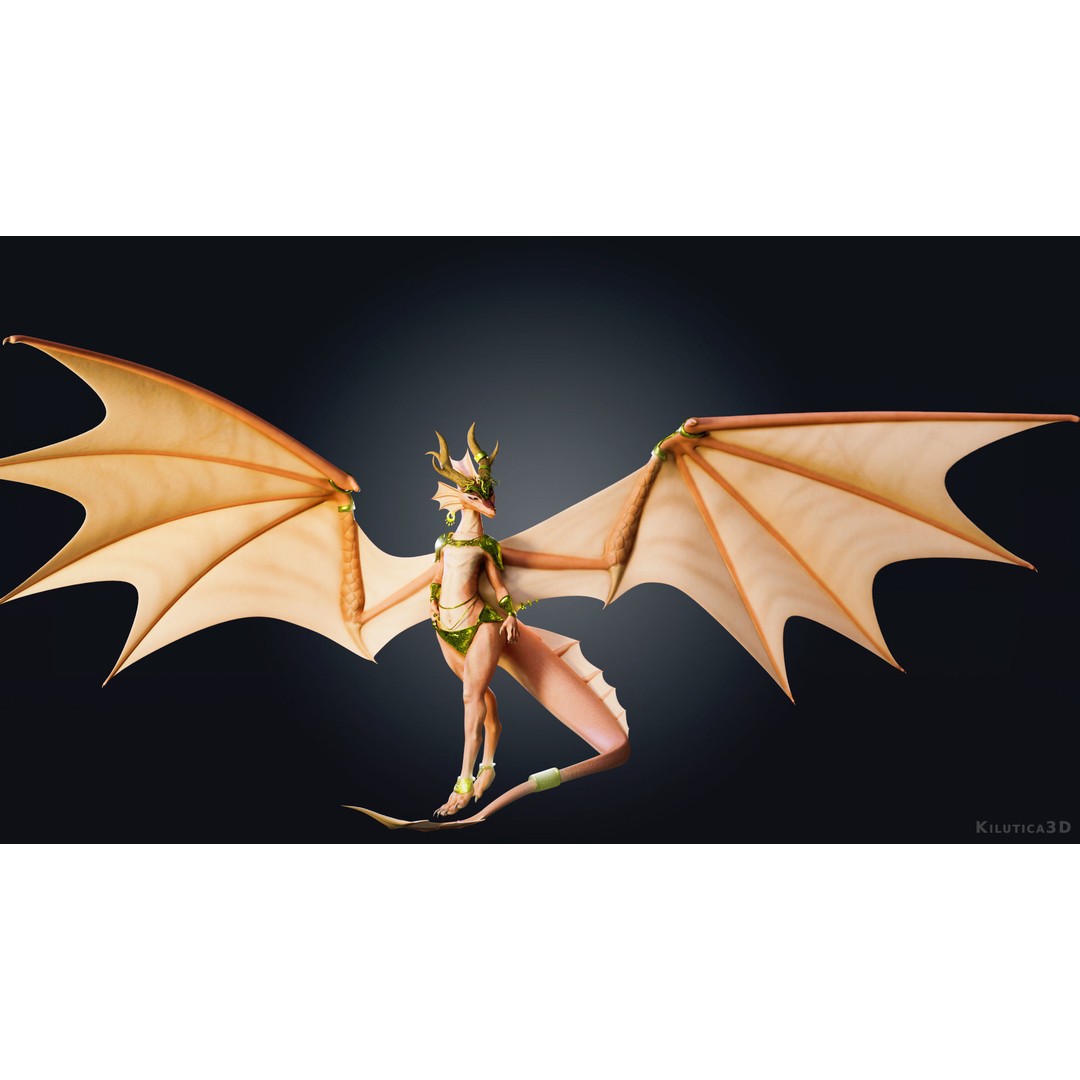 Dragoness 3D Model – Rigged Female Dragon Character, FBX - View 13