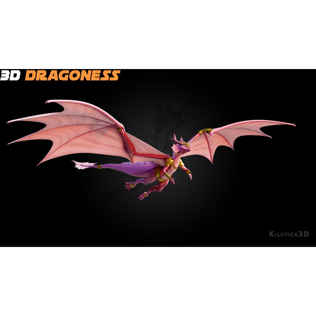 Dragoness 3D Model – Rigged Female Dragon Character, FBX - View 3