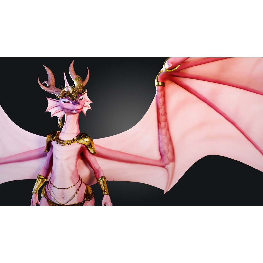 Dragoness 3D Model – Rigged Female Dragon Character, FBX - View 6