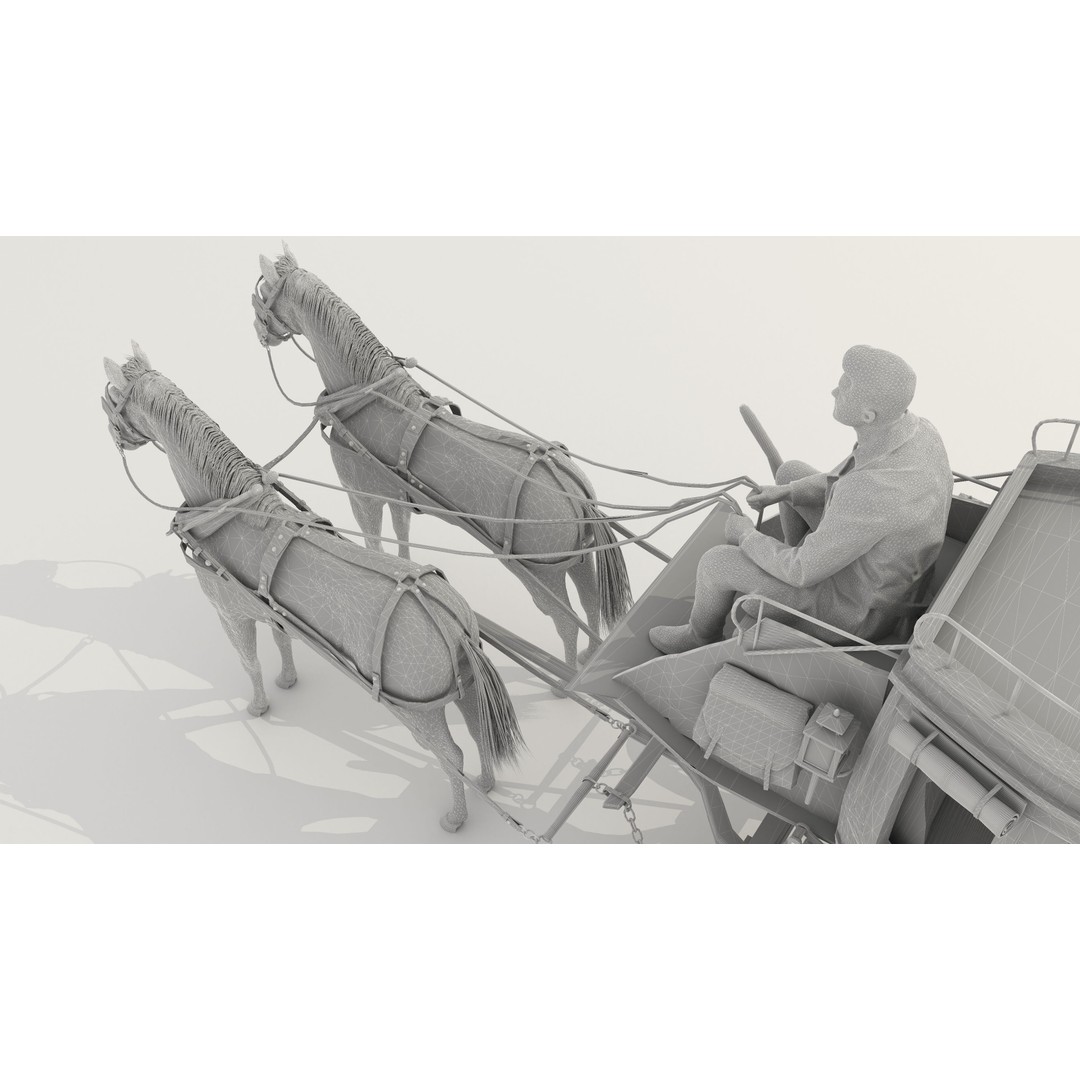Horse Carriage 3D Model – Vintage Wagon with 4K Textures, FBX, OBJ