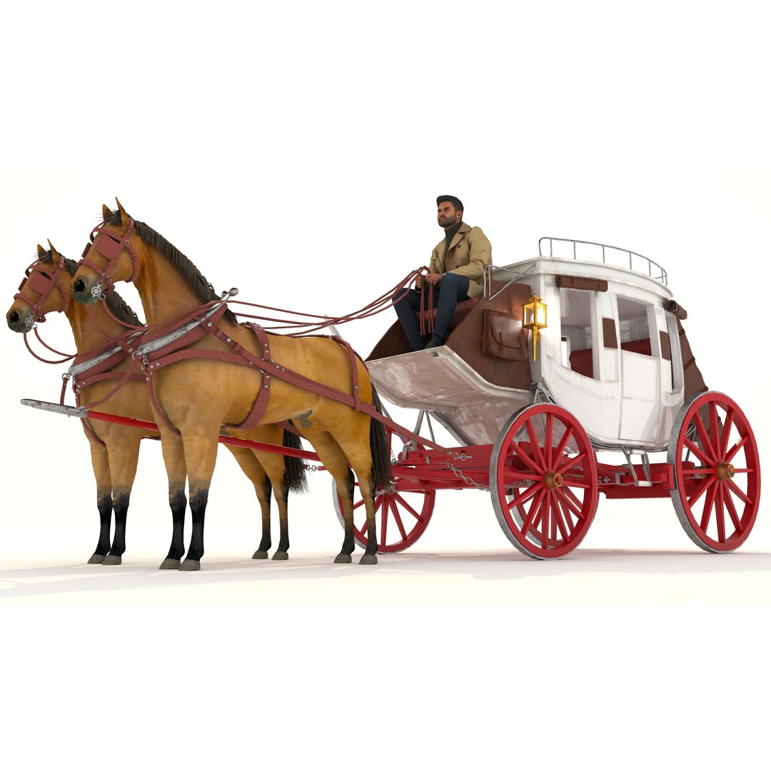 Horse Carriage 3D Model – Vintage Wagon with 4K Textures, FBX, OBJ - View 13