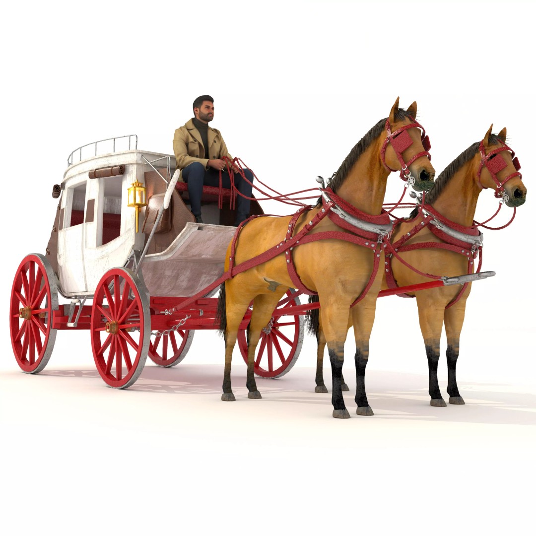Horse Carriage 3D Model – Vintage Wagon with 4K Textures, FBX, OBJ - View 2