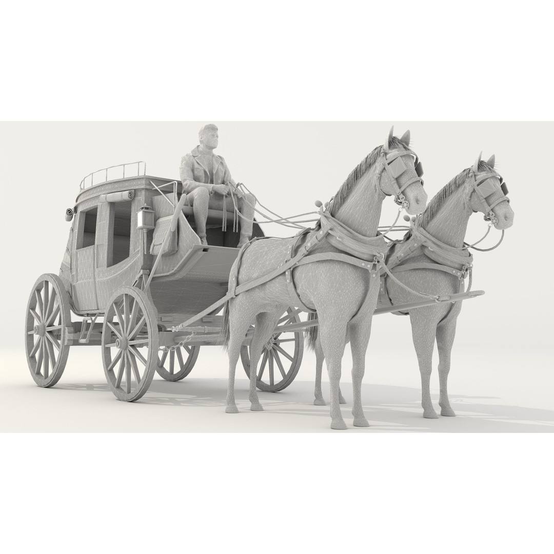 Horse Carriage 3D Model – Vintage Wagon with 4K Textures, FBX, OBJ - View 24