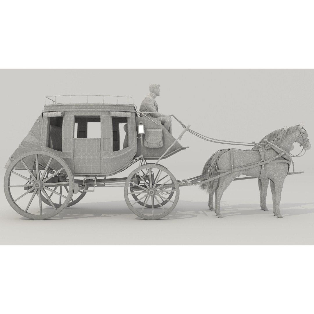 Horse Carriage 3D Model – Vintage Wagon with 4K Textures, FBX, OBJ - View 25