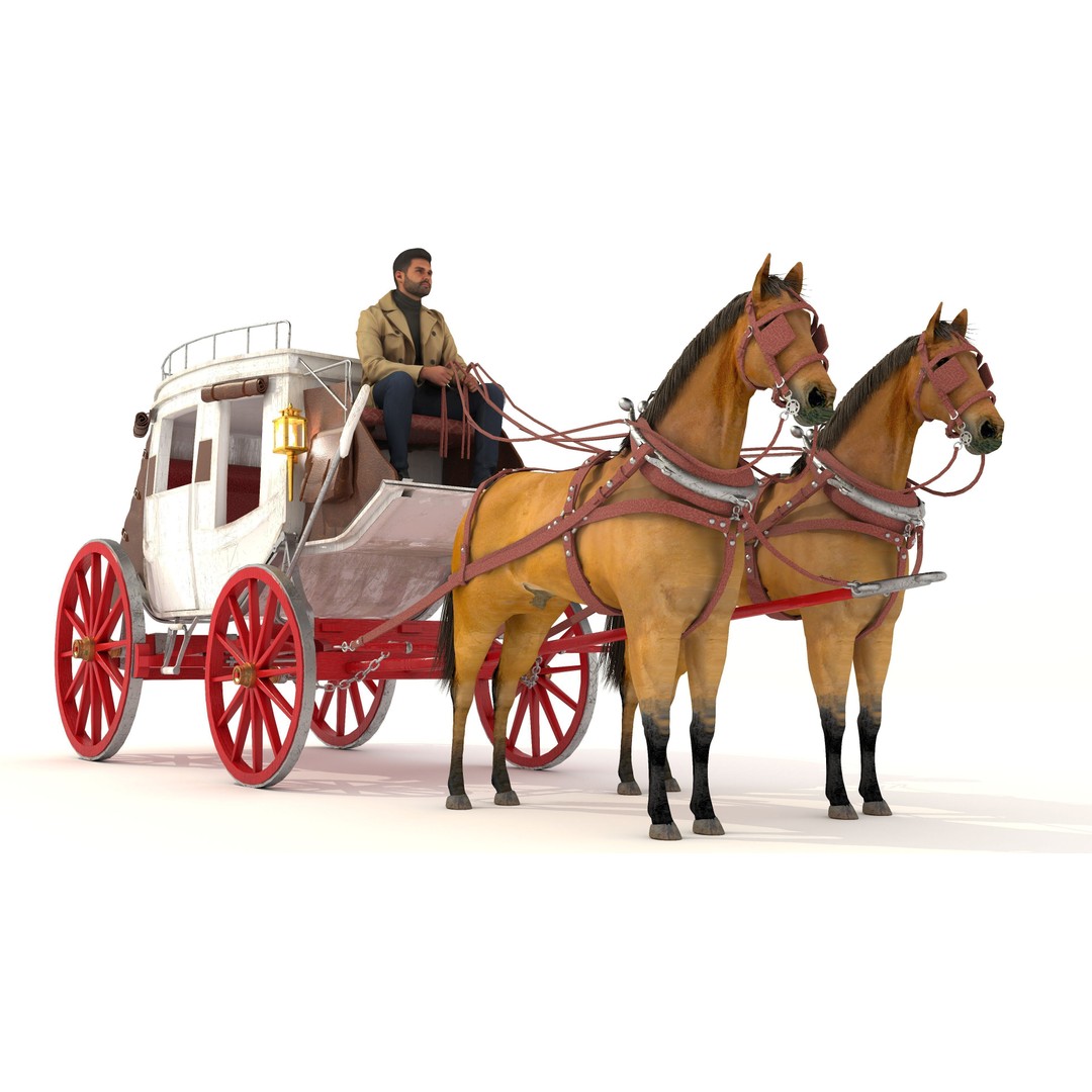 Horse Carriage 3D Model – Vintage Wagon with 4K Textures, FBX, OBJ - View 3