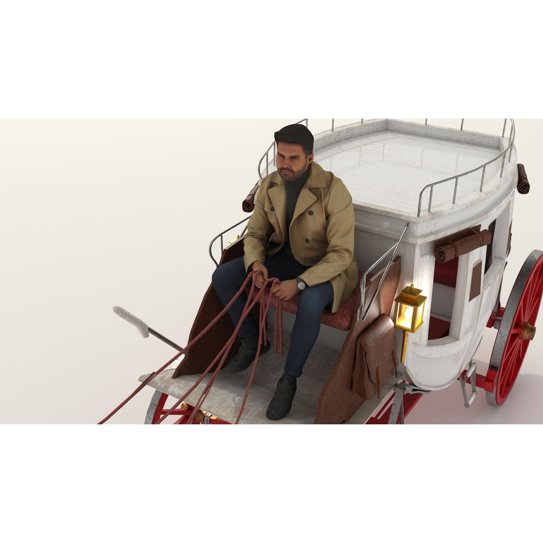 Horse Carriage 3D Model – Vintage Wagon with 4K Textures, FBX, OBJ - View 4