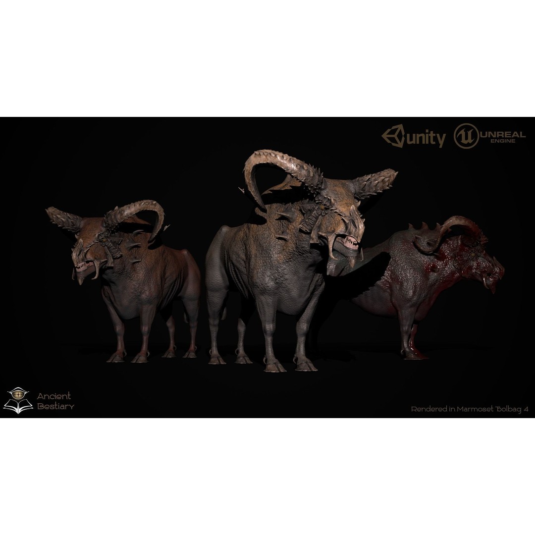 Fantasy Bull 3D Model – Low Poly Game-Ready Character, FBX & Unity - View 3