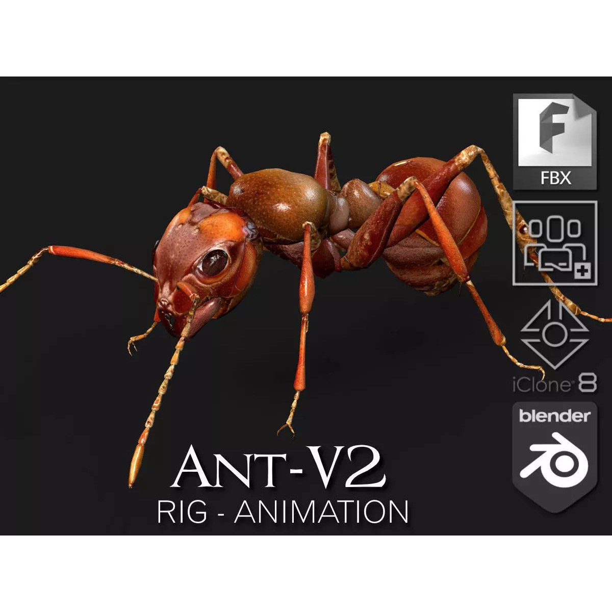 Ant-V2 - Rigged Animated Game-Ready 3D Model - View 2