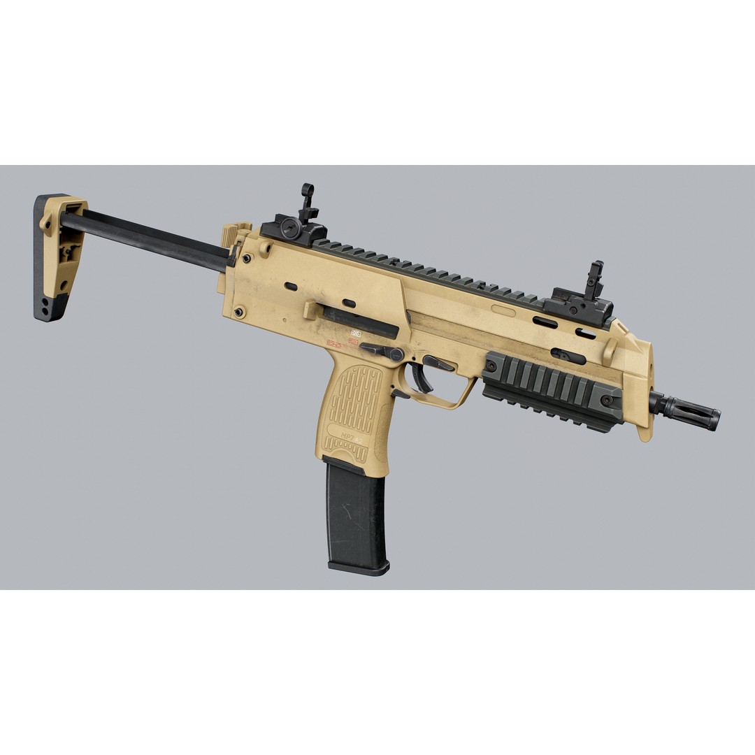 HK MP7 A2 3D Model – Low Poly Game Asset, FBX, PBR Textures - View 10