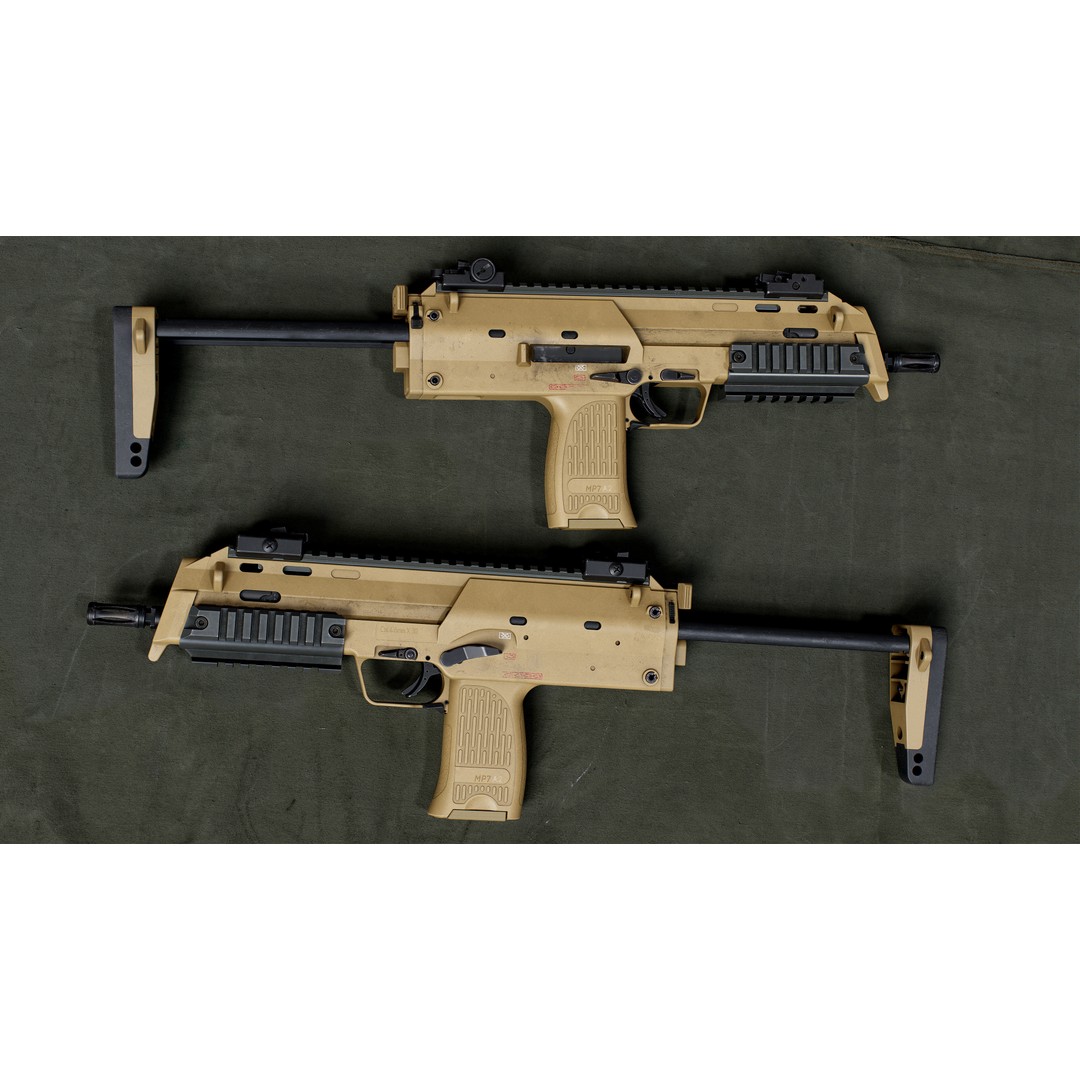 HK MP7 A2 3D Model – Low Poly Game Asset, FBX, PBR Textures - View 6