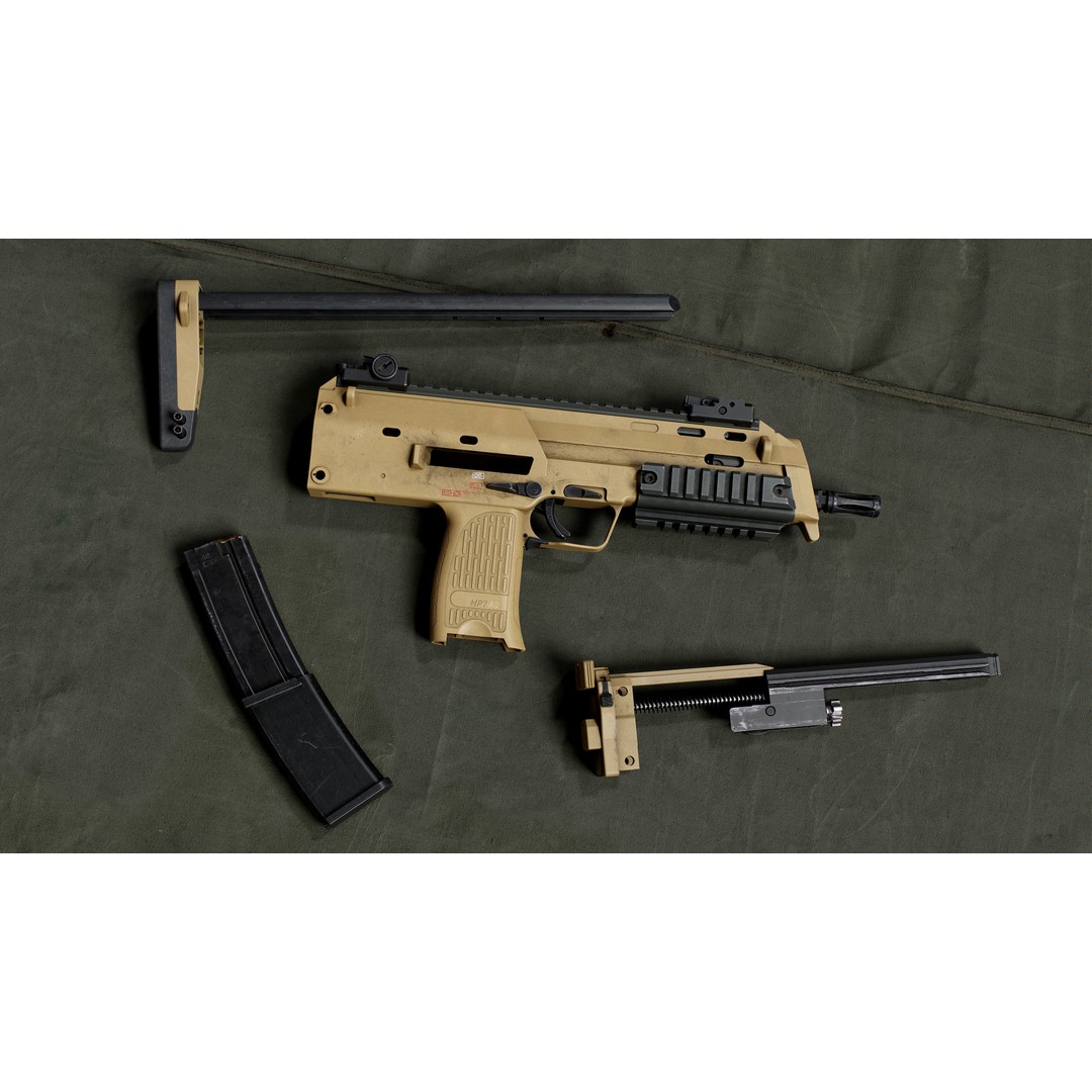 HK MP7 A2 3D Model – Low Poly Game Asset, FBX, PBR Textures - View 7
