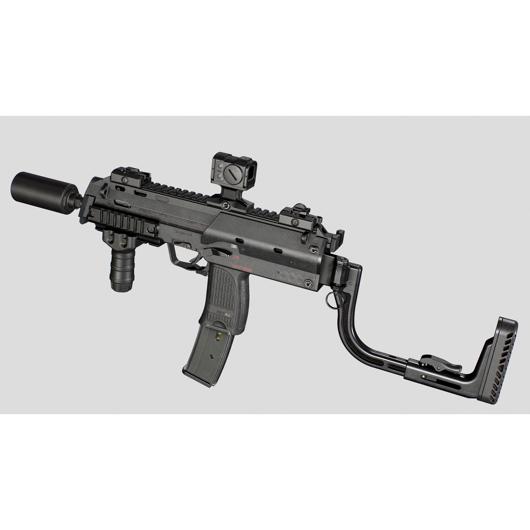 HK MP7 A2 3D Model – Low Poly Game Asset, FBX, PBR Textures - View 9