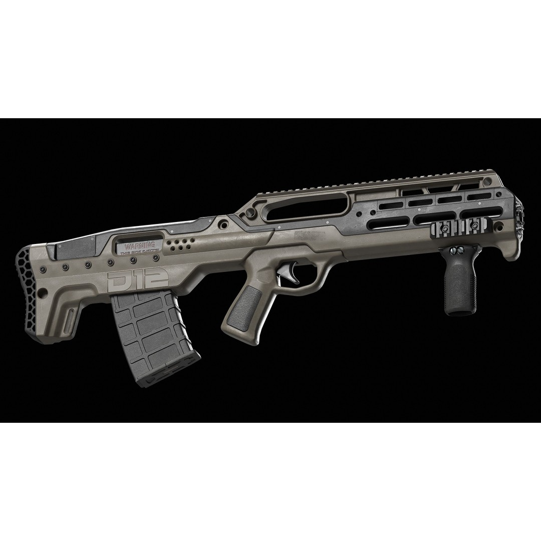 D12 Shotgun 3D Model – Low Poly Game-Ready Asset, FBX, OBJ, Blend - View 3