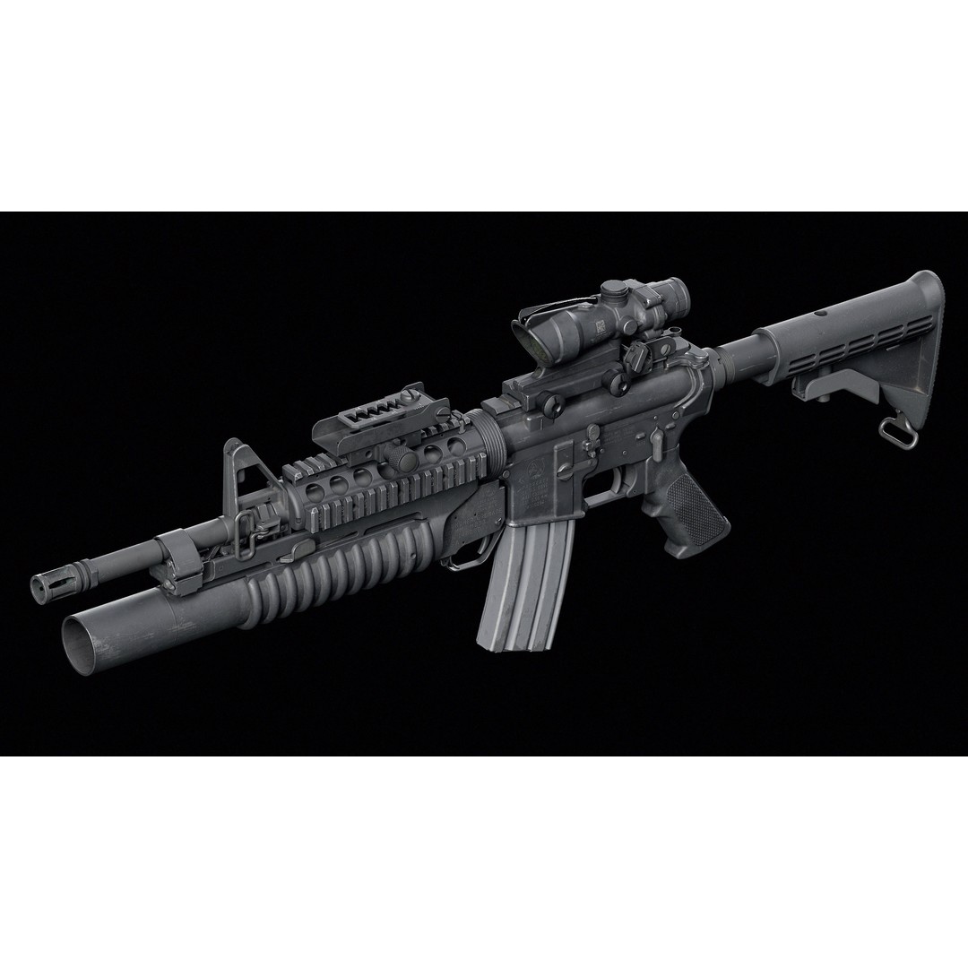 M4 3D Model – Low Poly Game-Ready with M203 Grenade Launcher - View 10