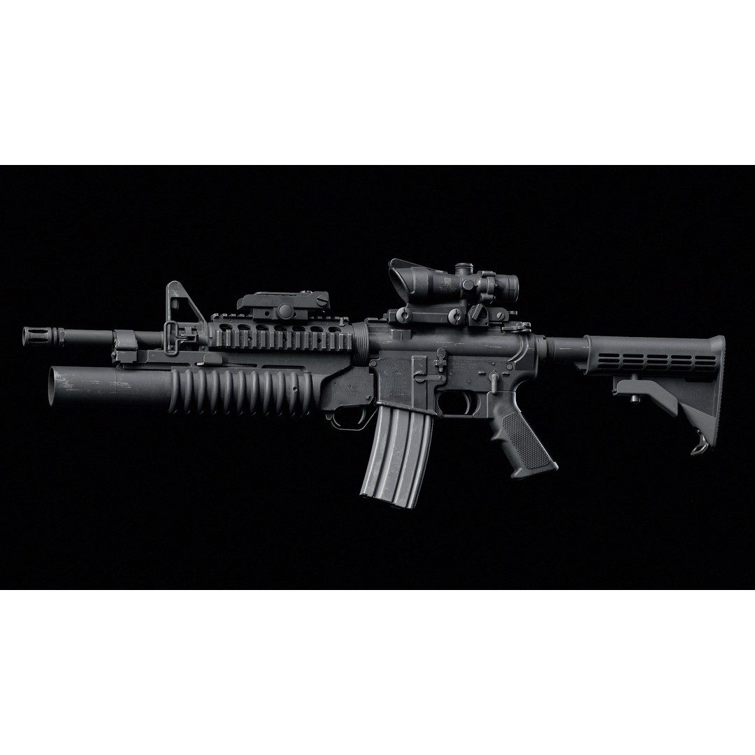 M4 3D Model – Low Poly Game-Ready with M203 Grenade Launcher - View 12