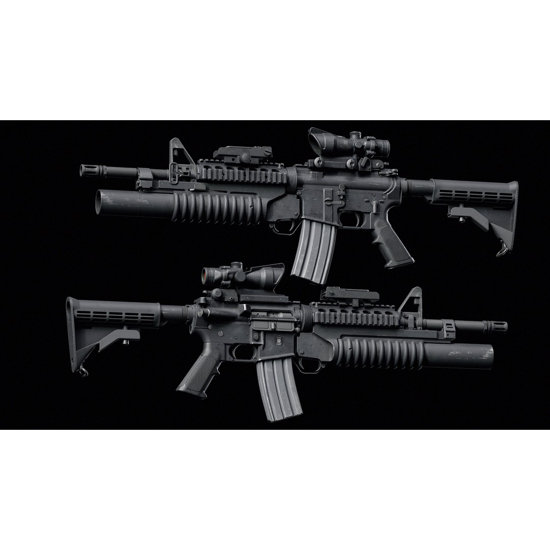 M4 3D Model – Low Poly Game-Ready with M203 Grenade Launcher - View 13