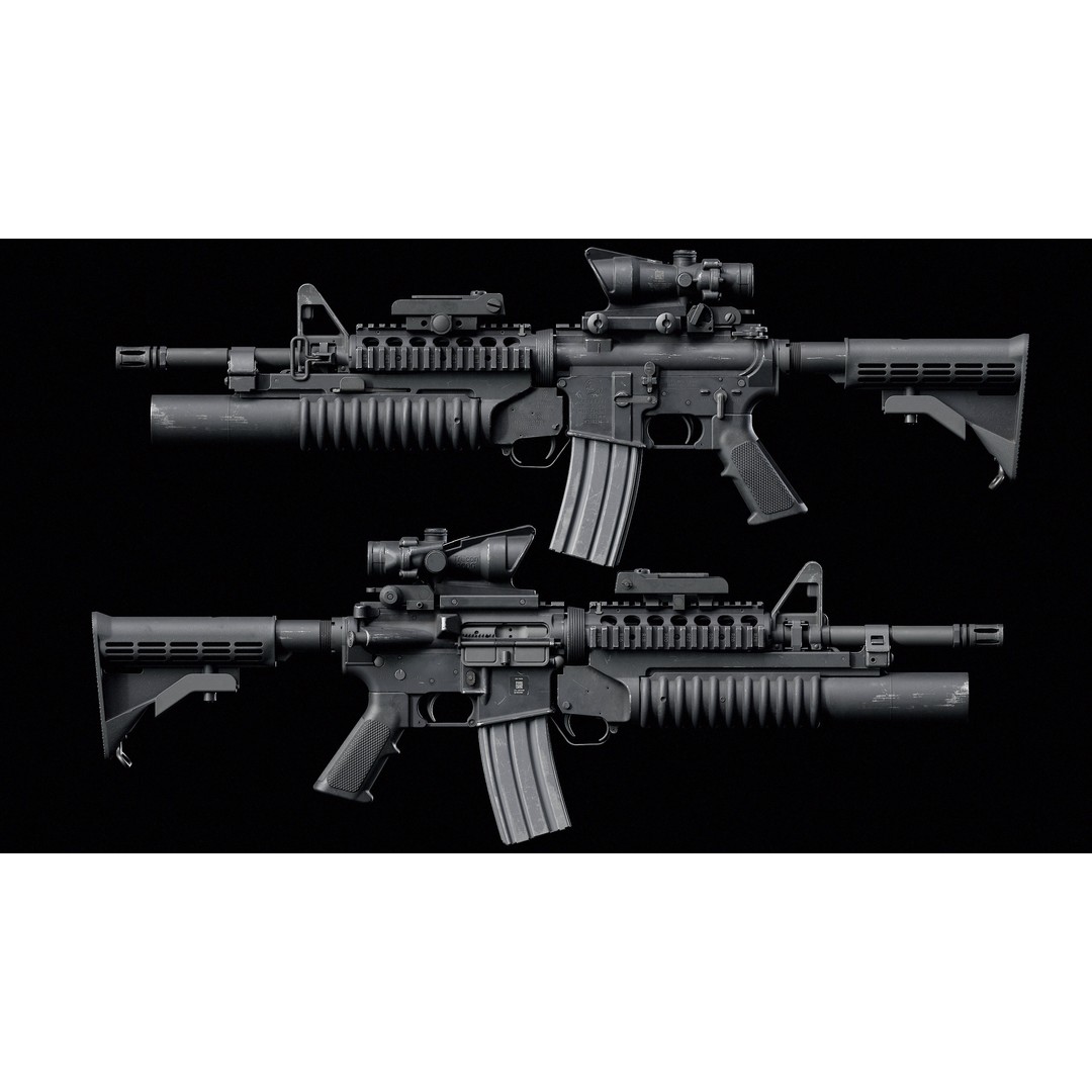 M4 3D Model – Low Poly Game-Ready with M203 Grenade Launcher - View 14