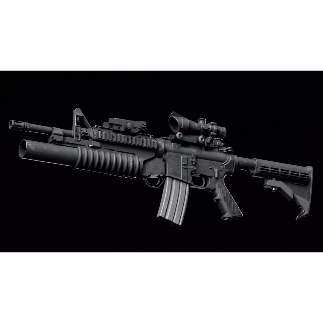 M4 3D Model – Low Poly Game-Ready with M203 Grenade Launcher - View 2