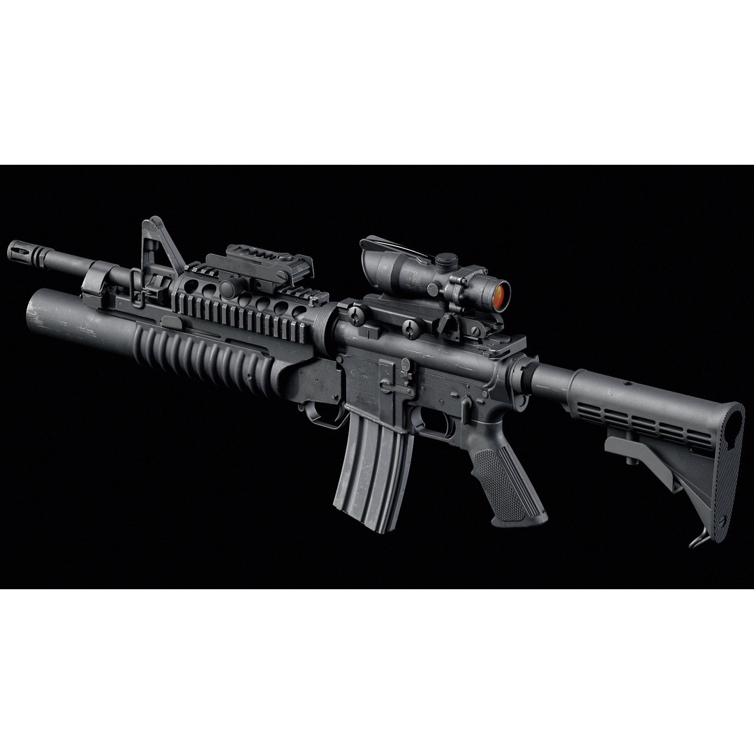M4 3D Model – Low Poly Game-Ready with M203 Grenade Launcher - View 3