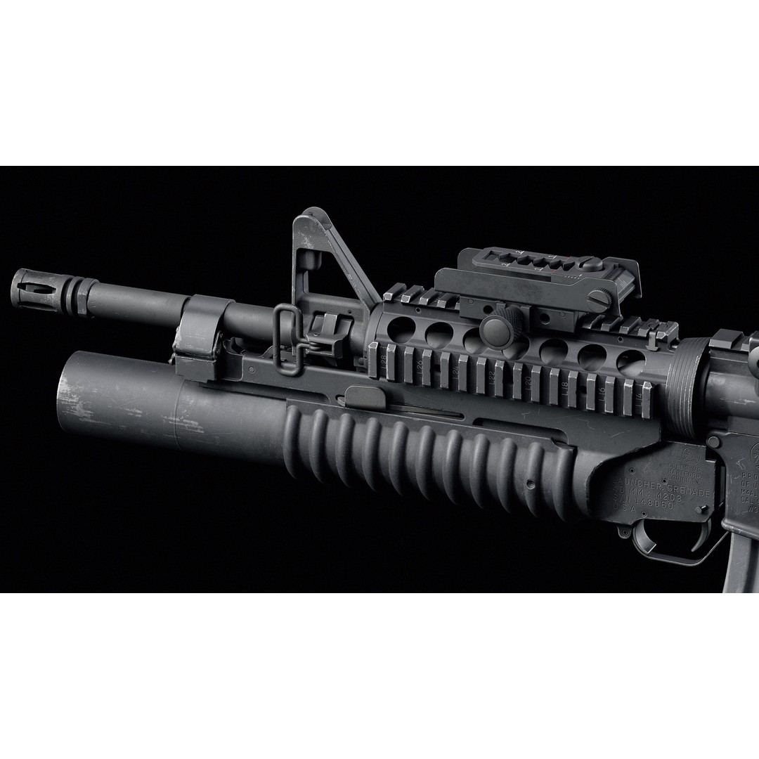 M4 3D Model – Low Poly Game-Ready with M203 Grenade Launcher - View 5