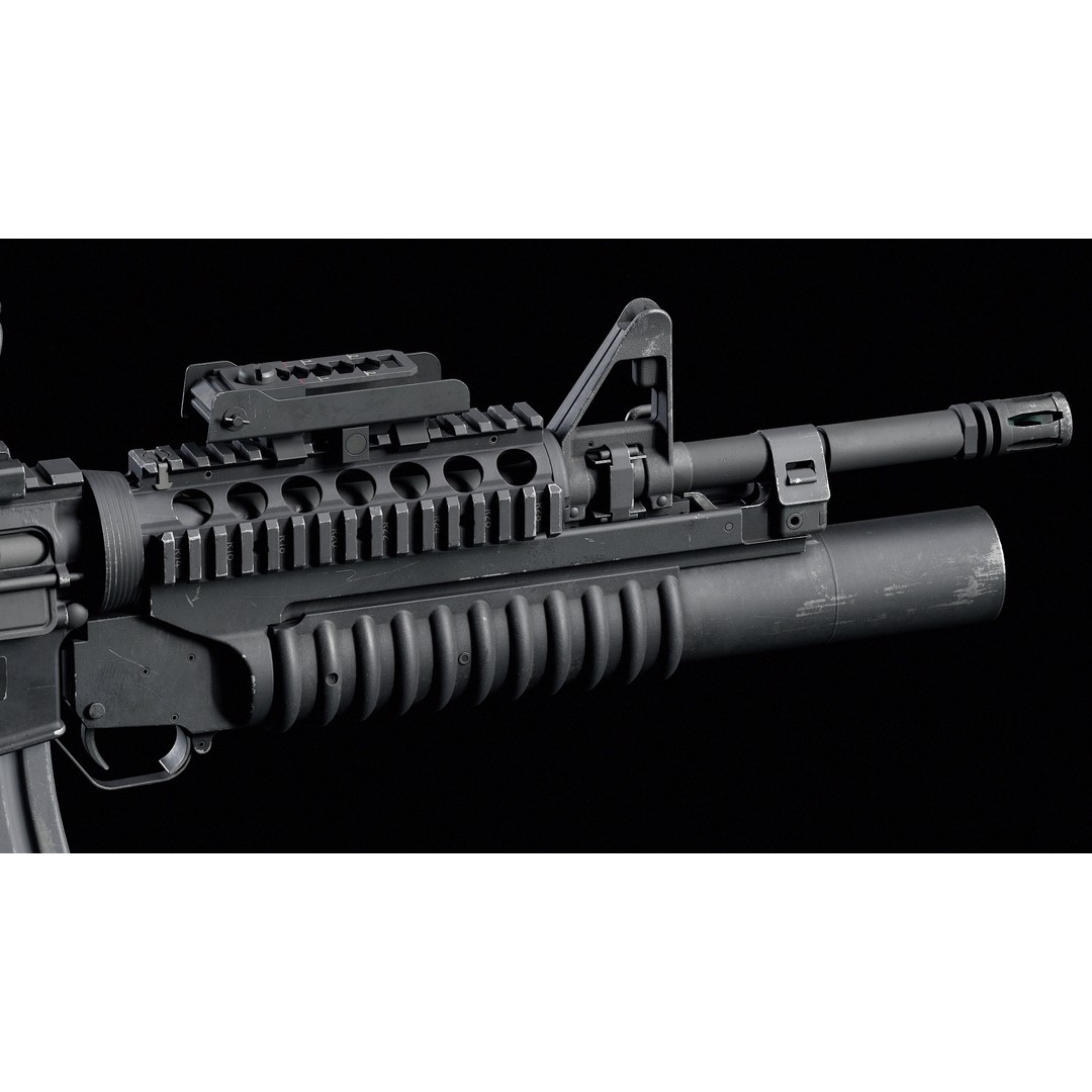 M4 3D Model – Low Poly Game-Ready with M203 Grenade Launcher - View 7