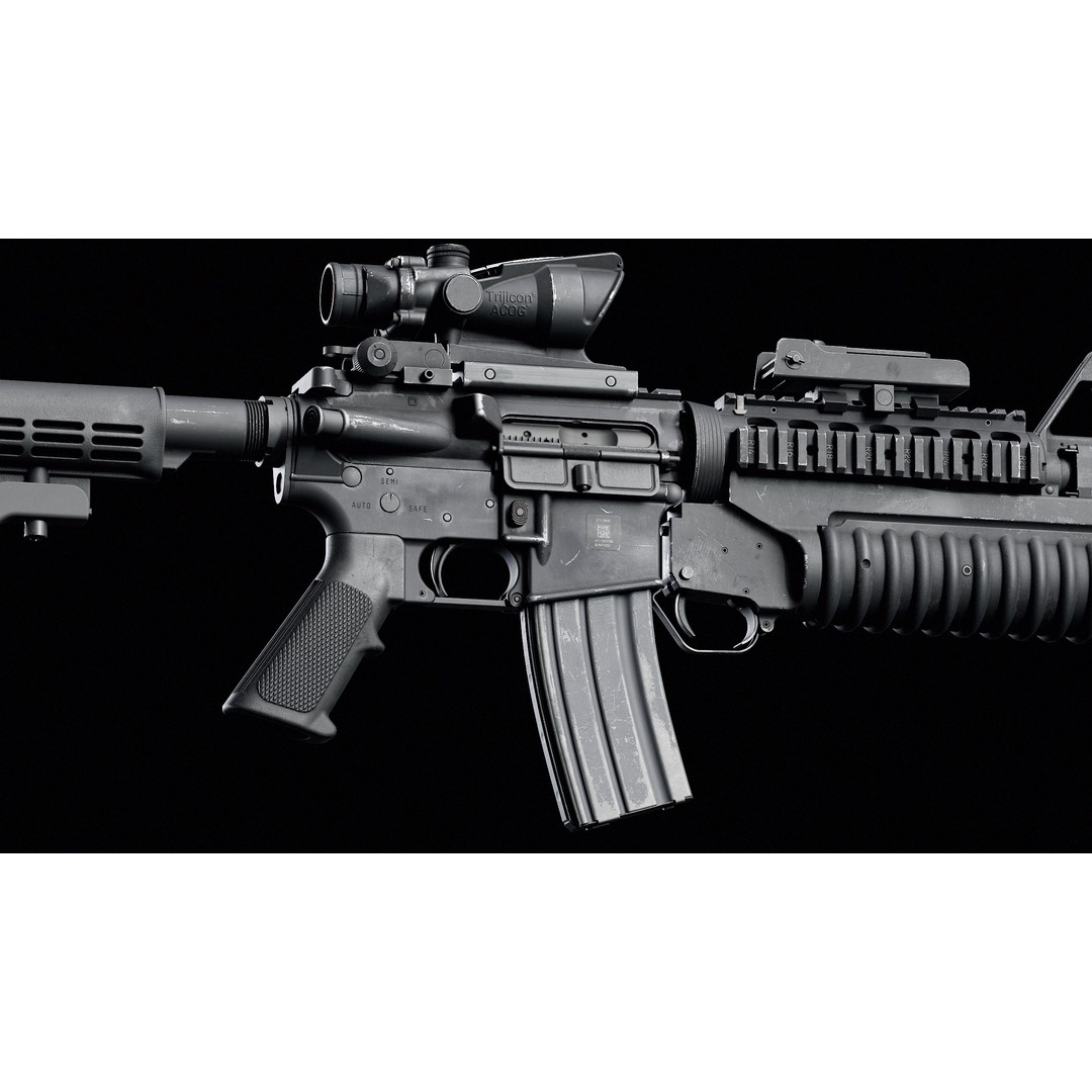 M4 3D Model – Low Poly Game-Ready with M203 Grenade Launcher - View 8