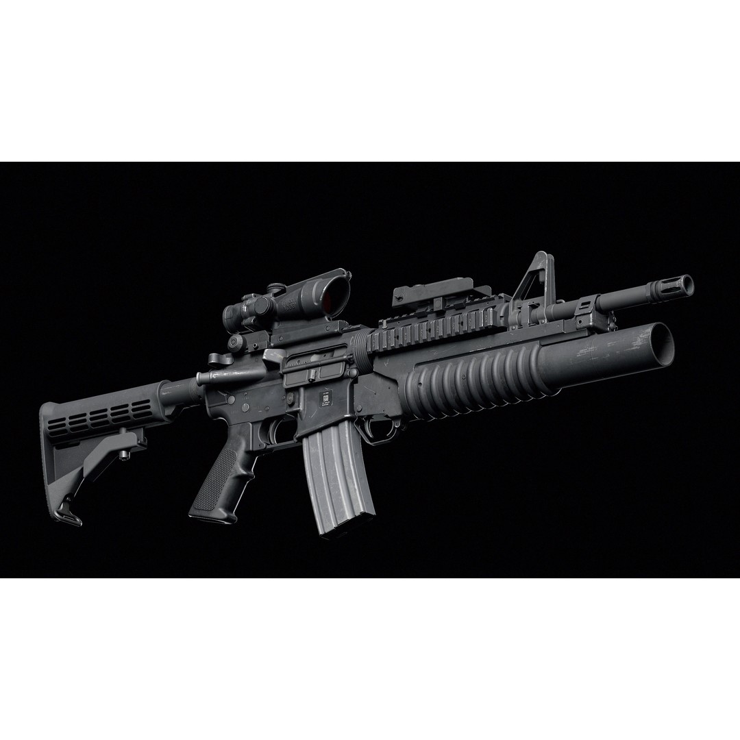 M4 3D Model – Low Poly Game-Ready with M203 Grenade Launcher - View 9