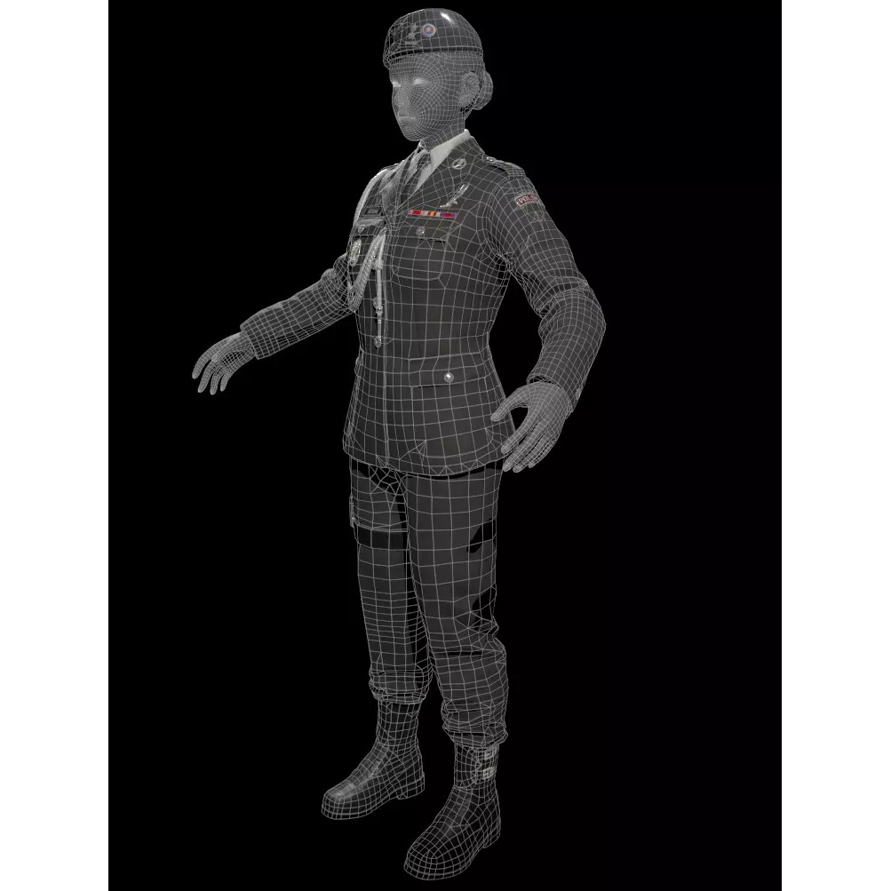 Military Officer 3D Model – Low Poly Game-Ready Character, FBX - View 11