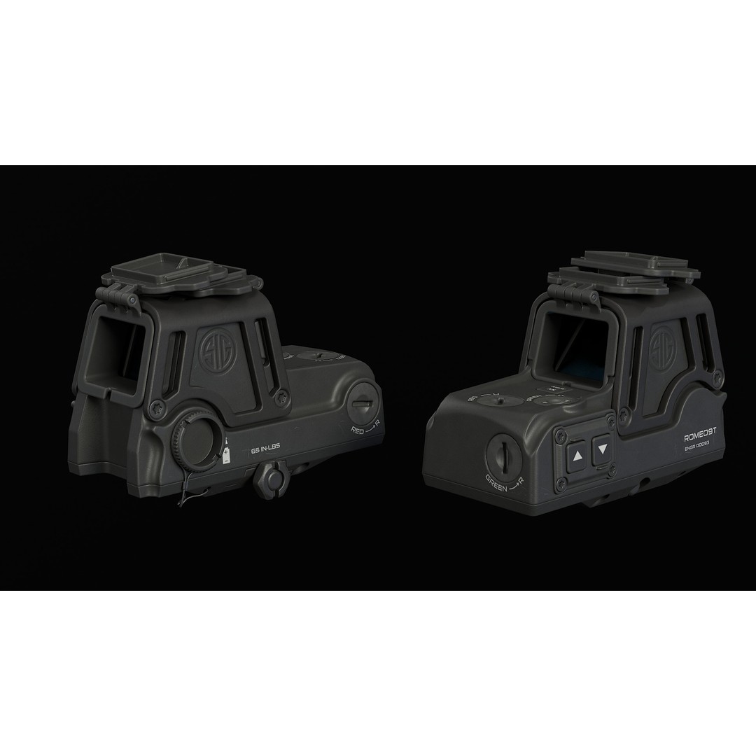 SIG Sauer ROMEO9T Red Dot 3D Model – Low Poly Military Gun Asset, FBX - View 3