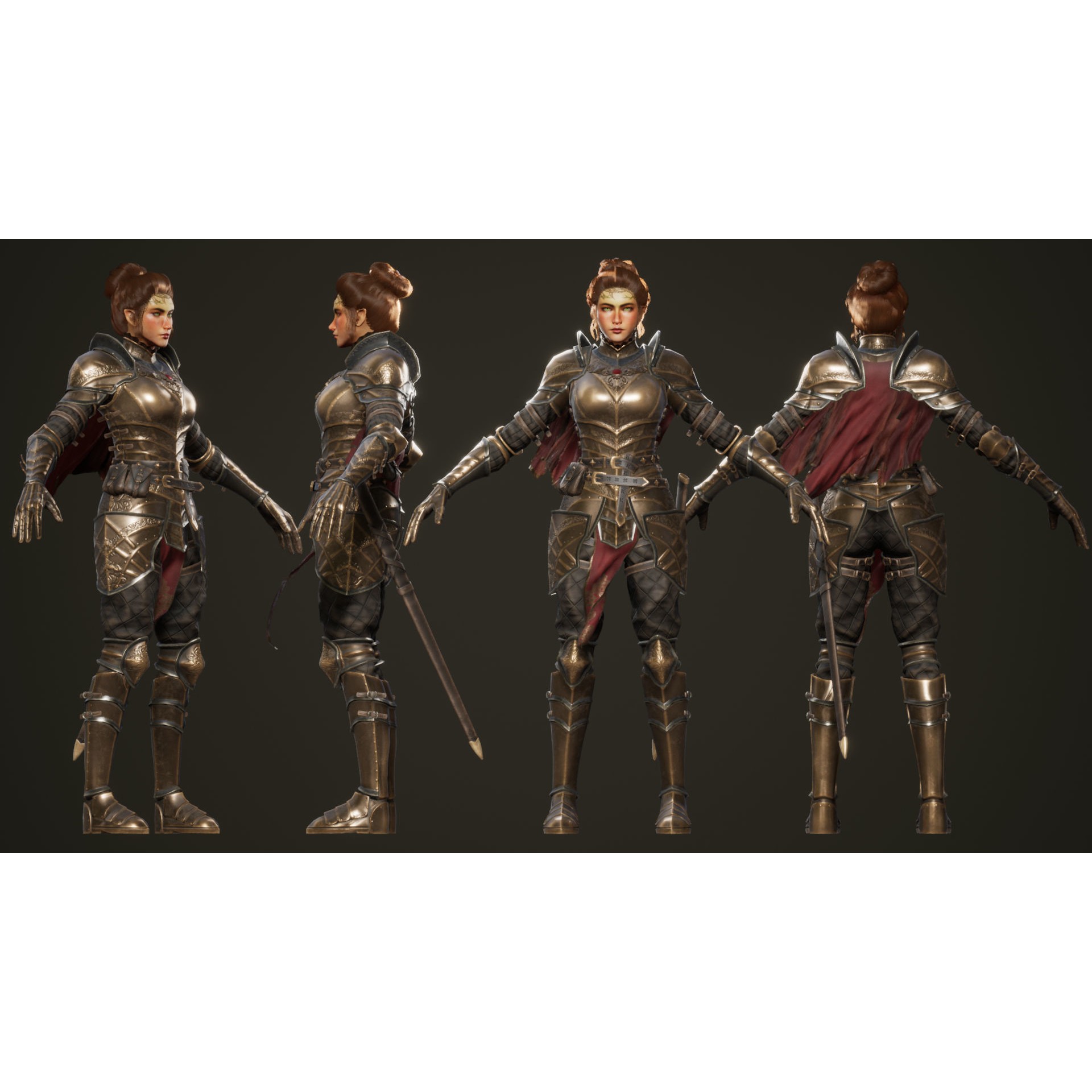 Sentinel Female Knight - Low-Poly Game-Ready 3D Model - View 4