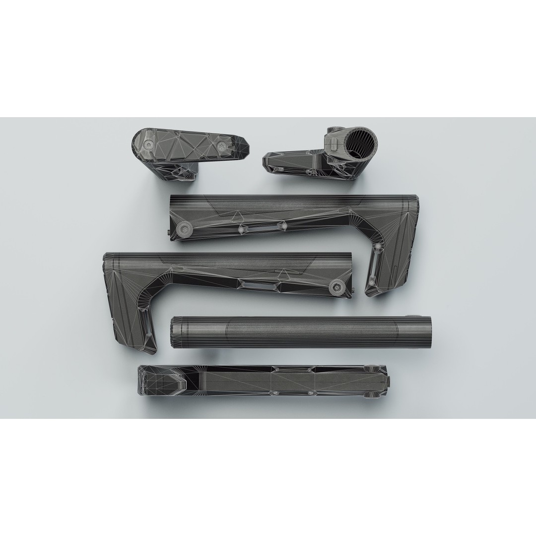 HRS Light Fixed Buttstock 3D Model – Low Poly Game Asset, FBX - View 19