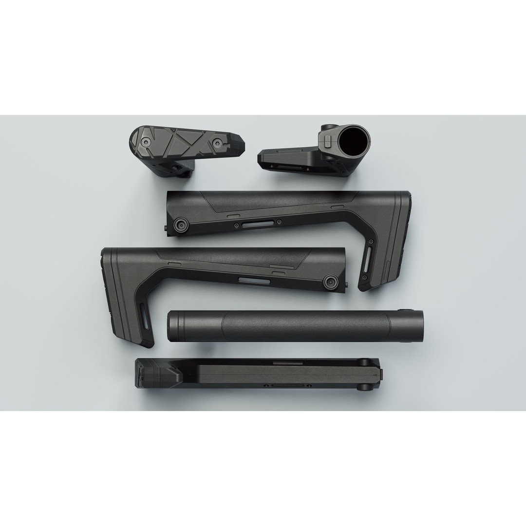 HRS Light Fixed Buttstock 3D Model – Low Poly Game Asset, FBX - View 3