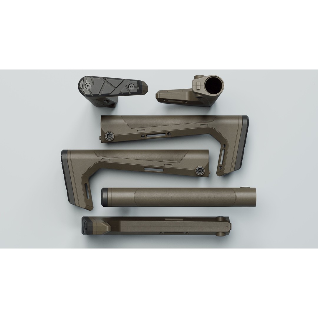 HRS Light Fixed Buttstock 3D Model – Low Poly Game Asset, FBX - View 4