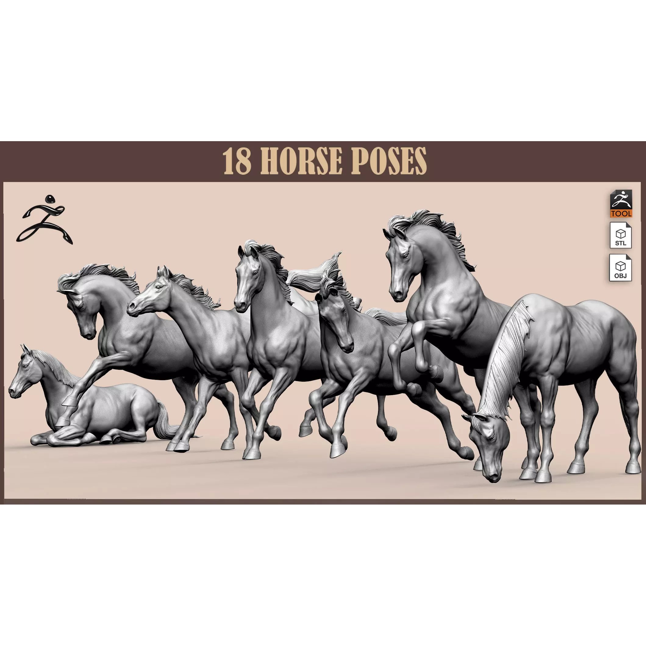 18 Horse Poses - 3D Model - View 2