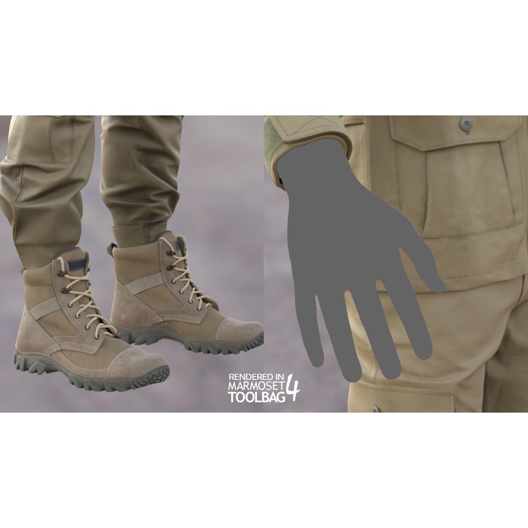 Male Military Outfit 3D Model – Low Poly Rigged Camo Uniform, FBX, Blender - View 11