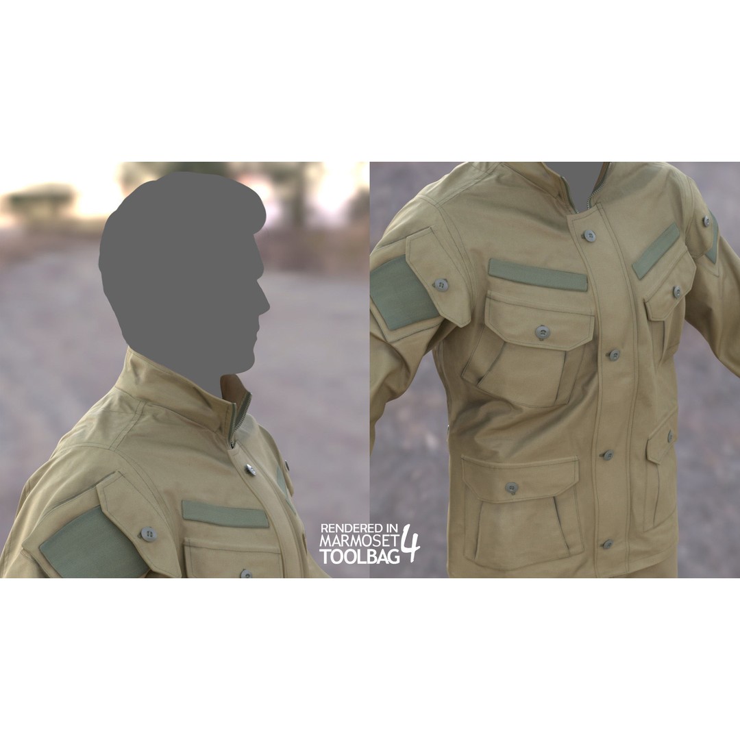 Male Military Outfit 3D Model – Low Poly Rigged Camo Uniform, FBX, Blender - View 12