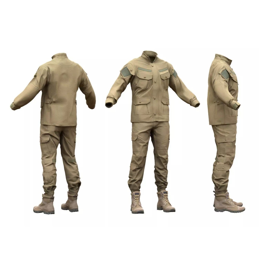 Male Military Outfit 3D Model – Low Poly Rigged Camo Uniform, FBX, Blender - View 2