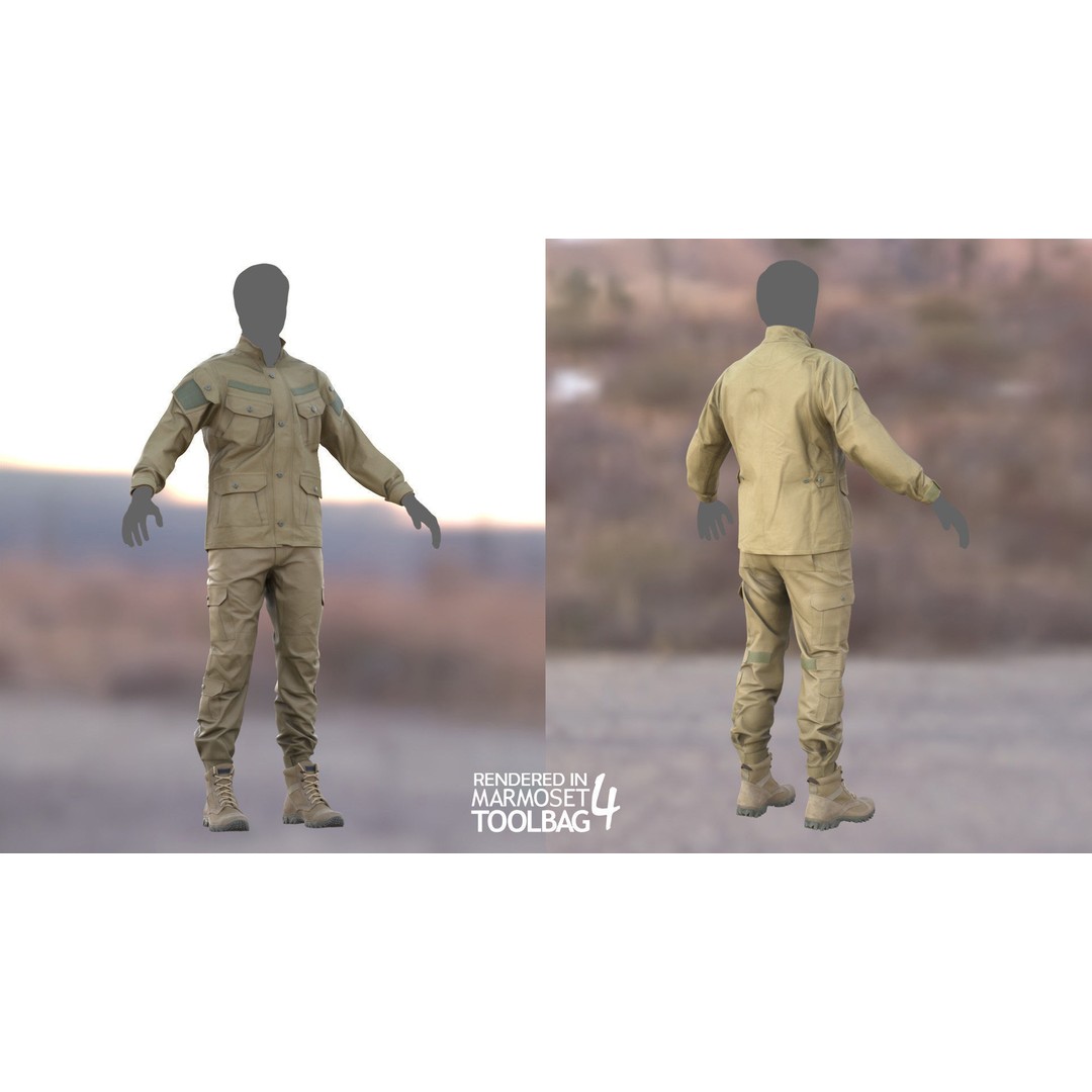 Male Military Outfit 3D Model – Low Poly Rigged Camo Uniform, FBX, Blender - View 3