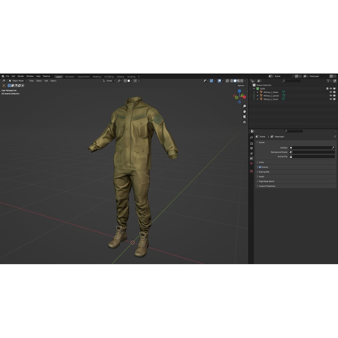 Male Military Outfit 3D Model – Low Poly Rigged Camo Uniform, FBX, Blender - View 5