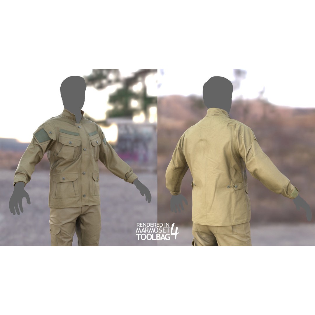 Male Military Outfit 3D Model – Low Poly Rigged Camo Uniform, FBX, Blender - View 7