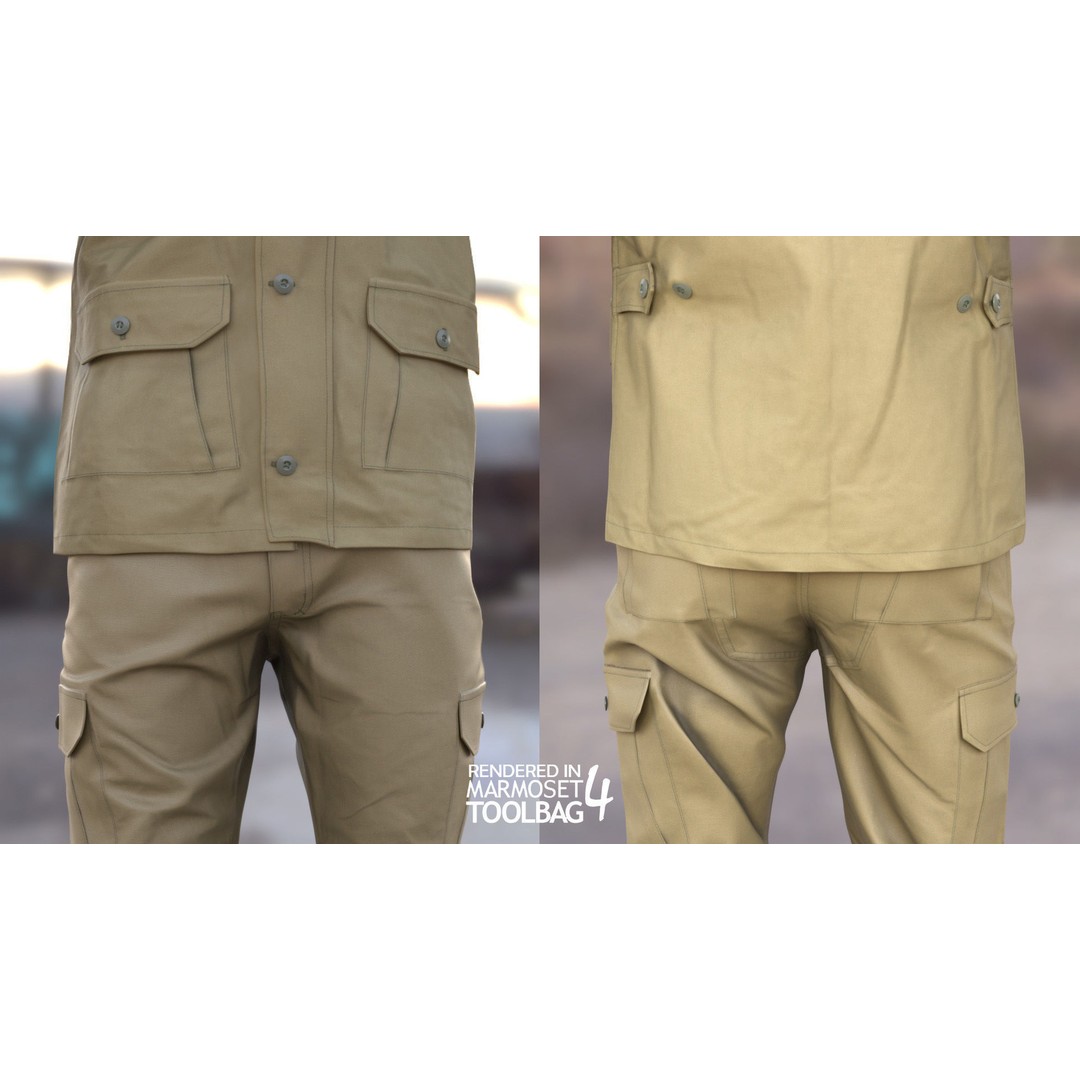 Male Military Outfit 3D Model – Low Poly Rigged Camo Uniform, FBX, Blender - View 9