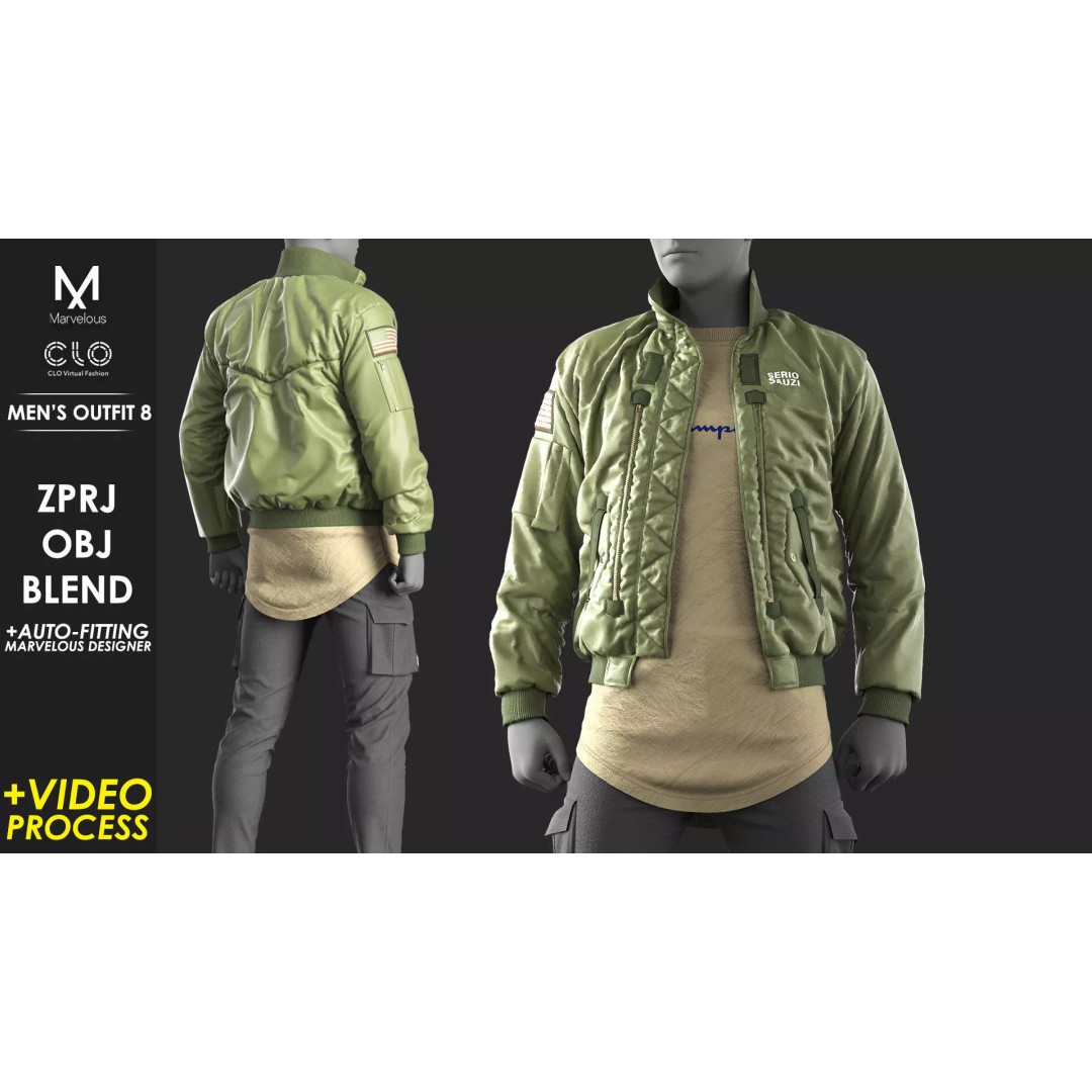 Mens Outfit 3D Model – Marvelous Designer Urban Fashion, FBX, OBJ - View 2