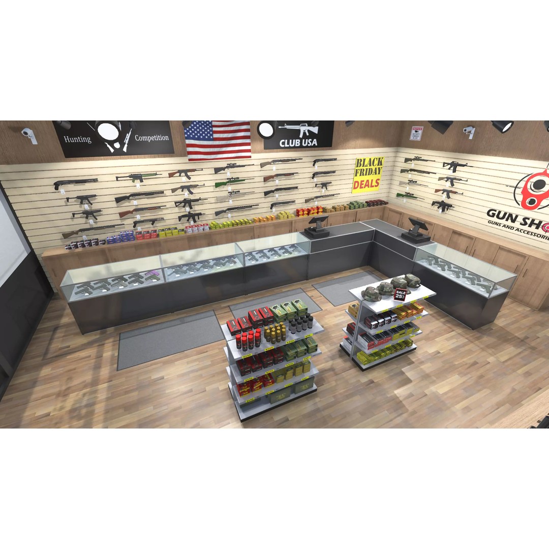 Gun Shop 3D Model – Low Poly Interior with Weapons, FBX - View 12